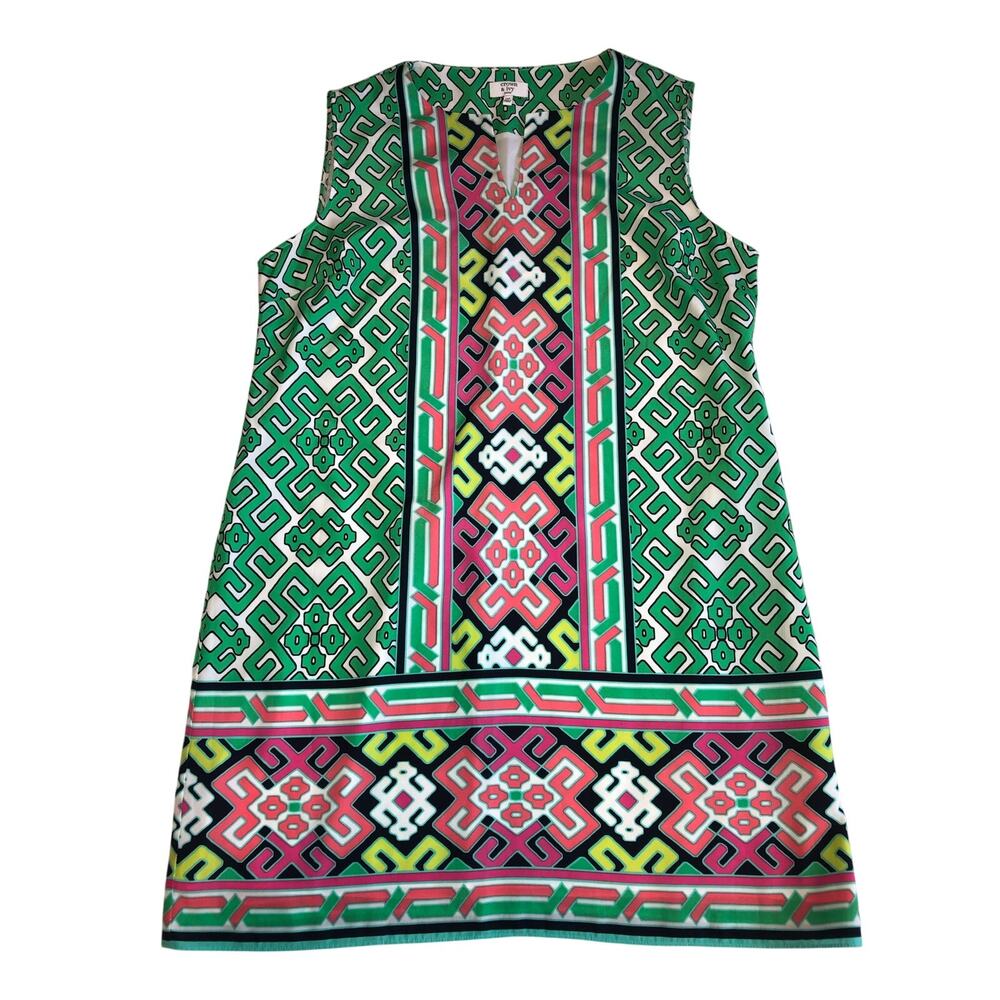 Wedding Guest Dress Size 14P Green Pink Shift Sleeveless Old Money Brunch Preppy